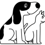 The Shoreline Pet Lodge logo, a black-and-white illustration of the side profiles of a black- and-white dog and a white cat, both animals smiling. The text below the animals reads, "Shoreline/ Pet Lodge/ Boarding. Doggy Day Care"